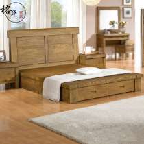 High-end solid wood double bed neo-classical log furniture old elm complete wedding bed Korean storage drawer bed