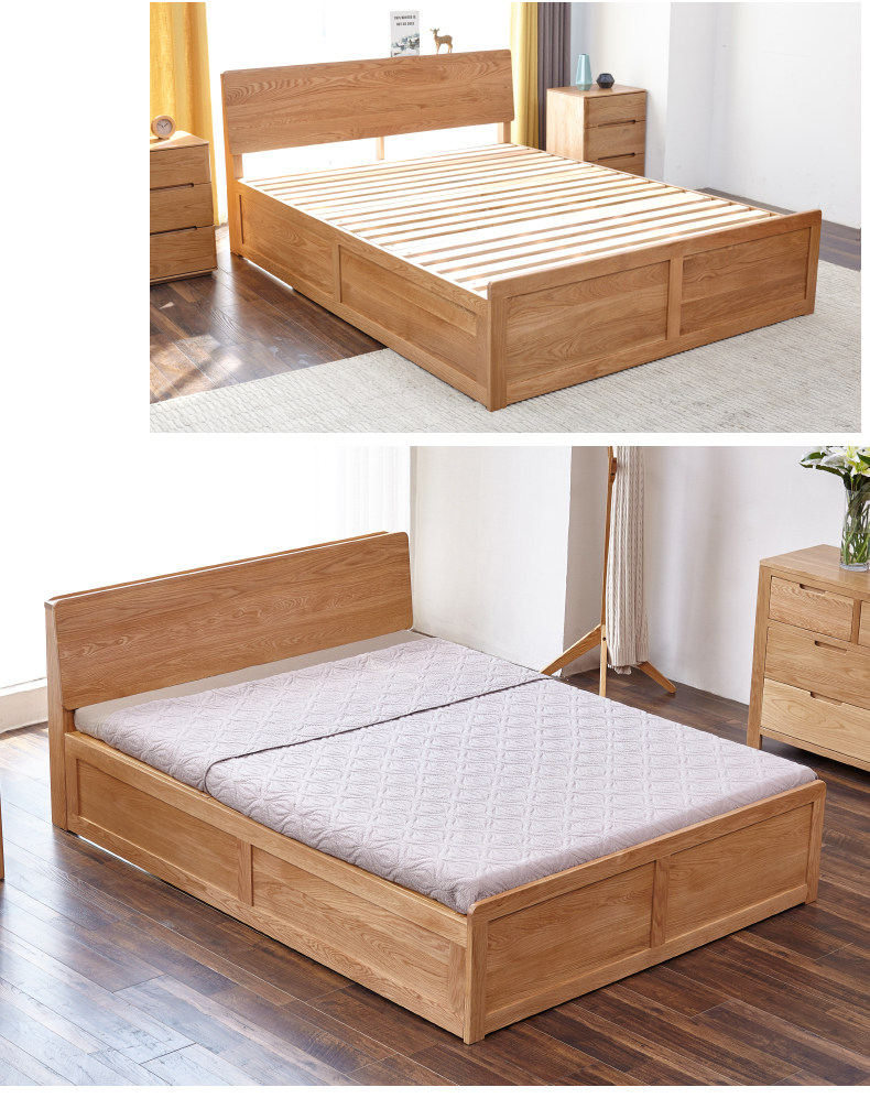 源氏木语纯实木箱体床白橡木带插座双人床简约现代卧室高箱储物床