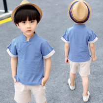 Childrens Tang costume boy suit Chinese style short sleeve summer thin Chinese baby Hanfu little boy ancient costume