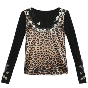 Autumn Slender Sexy Pearl Embroidered Long Sleeve Blouse T-shirt  