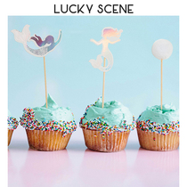 (Auspicious props) White Swan Princess Mermaid birthday cake insert gauze net dessert table decoration flag planting