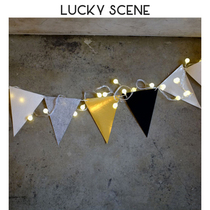 (Auspicious props) gold and silver black felt flag triangle round color flag flag set