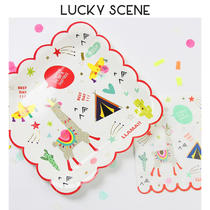 (Auspicious props) furry alpaca paper tray set theme animal birthday party supplies