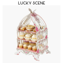 (Auspicious Props) Pink Garden Bird Cage Cake Rack Sweet Shelf Delicate Afternoon Tea Wedding Party Supplies