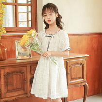 Girls' dress Summer 2022 New Korean version of the foreign bubble sleeve skirt Sweet pure cotton princess skirt