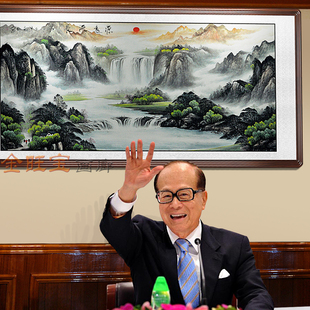 2016源远流长四尺已裱卷轴国画山水客厅招财风水画李嘉诚办公水墨