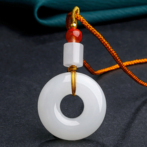 Xinjiang Hetian Jade peace buckle pendant 25mm sheep fat jade grade white jade Nostalgic peace ring jade ring Jade pendant