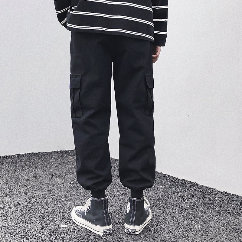 春季cargo工装裤男潮牌宽松束脚裤ins可调节抽绳束腿裤子chic百搭