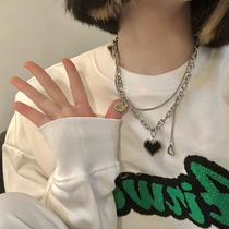 ( Honey peach tea) black love mosaic pixel necklace female hip-hopins cool jumper chain double stacked wear