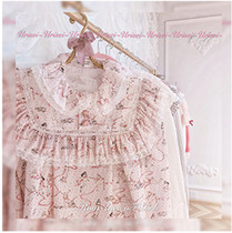 Japanese sweet cute girl soft girl pink cartoon print lace doll collar white loose bag buckle shirt winter