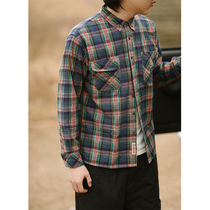 MBBCAR narrow amplitude rework Zdyeing done with old washed blouse Amei click Autumn Winter Retro Classic Plaid Shirt