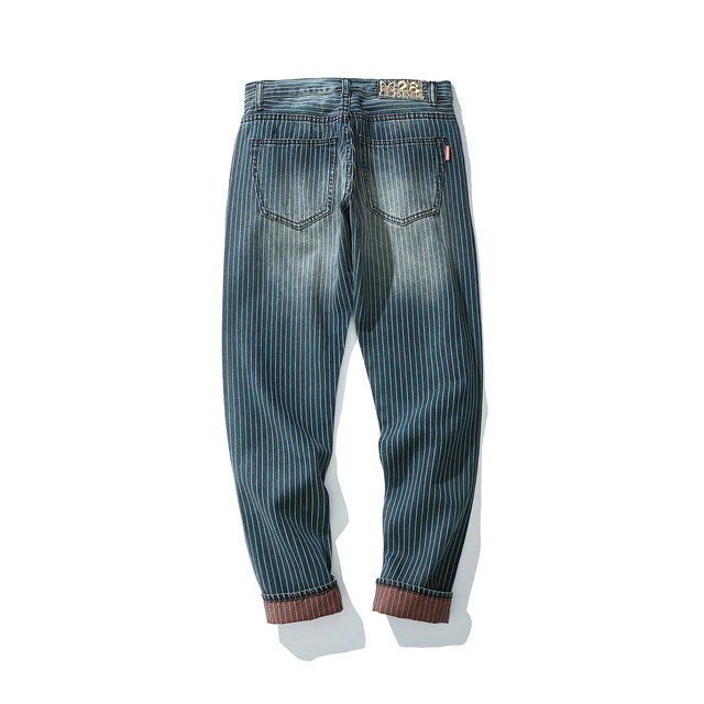 Customized selvedge denim striped pants casual MBBCAR ແຄບ Ami khaki retro ຫັດຖະກໍາລ້າງ pants ບາດເຈັບແລະ