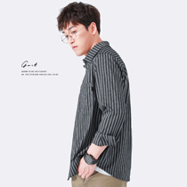 GWIT Poplin vertical stripes Spring and Autumn New loose inch shirt tooling long sleeve shirt casual shirt men