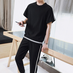 夏季男士短袖T恤韩版休闲运动套装2018新款帅气一套夏装半袖衣服