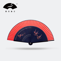 Summer Feng Autumn Ancient Chinese Fenghai style Hand-painted Bamboo Double-Piece Fan Portable Folding Han-clothed Bamboo Fan
