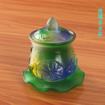Liuli lotus water supply Cup for Buddha Cup home water cup net water cup crystal Guanyin holy water Cup Wealth Cup