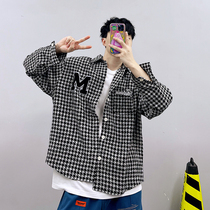 PGUP STUDIO SPRING NATIONAL TIDE HIGH STREET SMALL BALSAMIC LETTERS EMBROIDERED GREEN LOOSE LONG SLEEVE SHIRT JACKET MAN