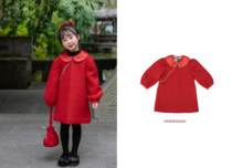 HININI original design new Chinese festival skirt girls winter thick woolen dress spot