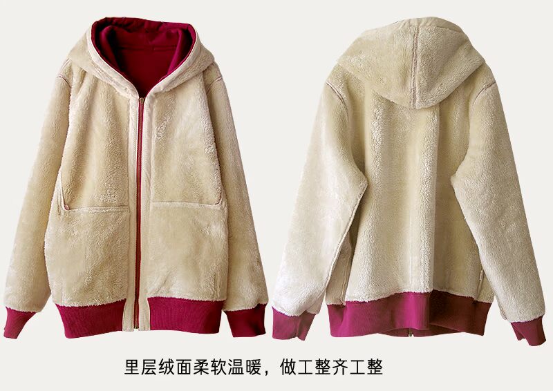 Áo khoác nhung cừu có mũ trùm đầu của phụ nữ có mũ trùm đầu cộng với áo len cashmere có dây kéo mùa đông ngắn màu rắn Ximans Xu hướng của phụ nữ - Áo len