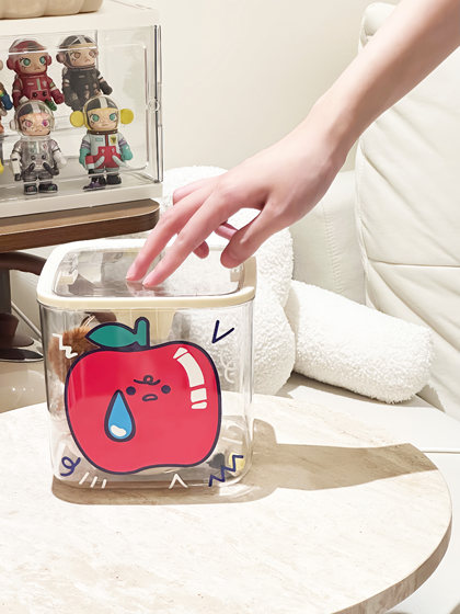 Apple Diary 귀여운 데스크톱 자동차 쓰레기 캔 저장 상자 뚜껑 투명한 단순한 고정식 프레스 형 커버 Apple Diary 귀여운 데스크톱 자동차 쓰레기 캔 저장 상자 뚜껑 투명한 단순한 고정식 프레스 형 커버