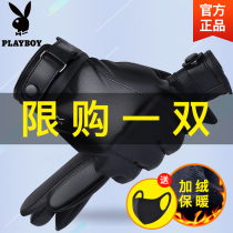 Playboy gloves mens winter warm plus velvet riding motorcycle students windproof touch screen cold leather gloves