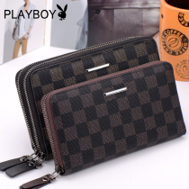Playboy handbag mens bag mens plaid clutch wallet mens long zipper youth clutch Korean version of the tide
