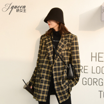 Plaid suit jacket woman mid-length 2022 spring new Korean version retro Inn Wind net Red Fried Street Little West Suit