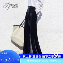 Gold velvet high waist wide leg pants womens spring and autumn new retro drape mopping trousers loose straight casual pants