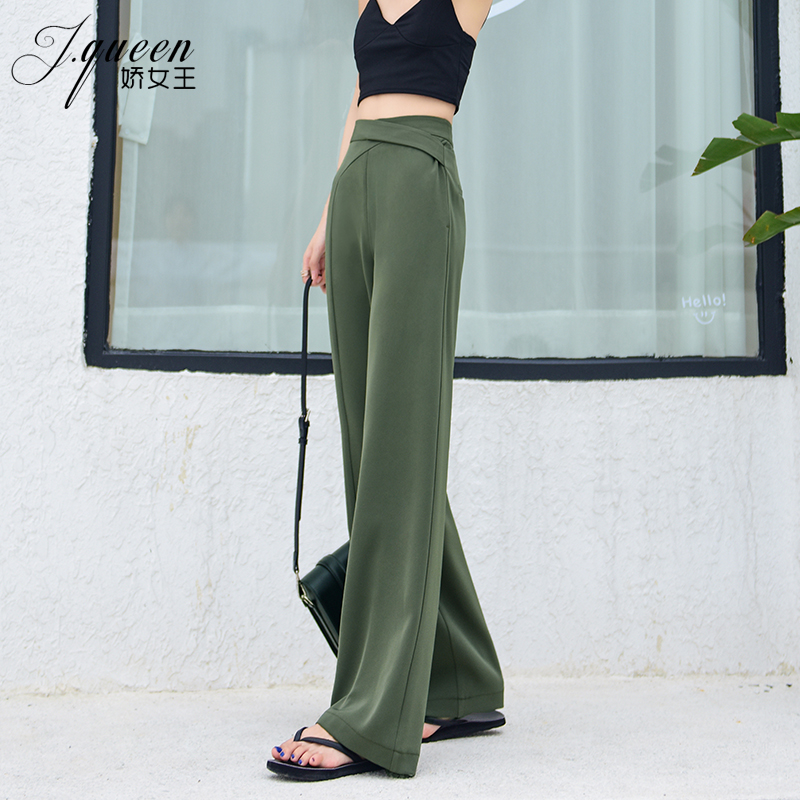 Green Broadlegged Pants Female Tug Pants Slim snow spinning Summer New Slim Fit High Waist Pituitary Loose Casual Western Pants