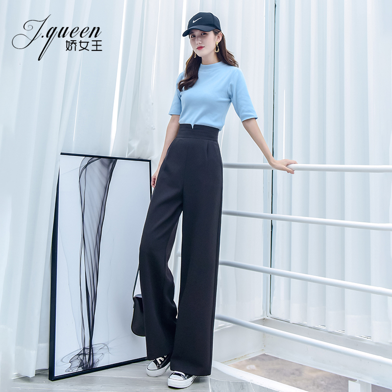 Black broad legs female summer thin slim casual trousers plus loose vertical straight tug trousers