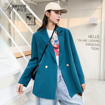 Peacock blue small suit jacket woman blouse 2022 spring new Inn wind net red explosive Temperament Fried Street West Suit