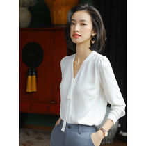 Shirt women long sleeve V neck tie fashion Korean coat Spring and Autumn New temperament niche design sense white shirt