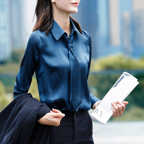 Blue shirt women 2021 new autumn professional wear overalls women silk shirt solid color Han fan Joker top