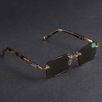 Crystal reading glasses mens pure natural brown old light stone frameless high-definition cool Donghai material eye-catching anti-radiation fatigue