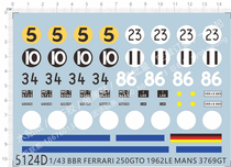 Car Model 1:43 250 GTO Ferrari (Universal logo) special water sticker (5124D)