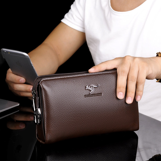 ປ້ອງກັນການລັກລະຫັດຜ່ານ lock ຫນັງແທ້ຂອງຜູ້ຊາຍ handbag cowhide wallet ຄວາມອາດສາມາດຂະຫນາດໃຫຍ່ຂອງຜູ້ຊາຍ clutch ທຸລະກິດບາດເຈັບແລະຖົງ clutch trendy