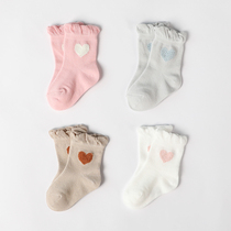 JEENH baby socks spring and autumn and winter cotton newborn toddler tube socks Newborn baby lace loose princess socks