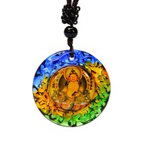 Tie Edge Glazed Yellow Chaeity Pendant Pendant Necklace Brown Rope Diameter 3 5 cm
