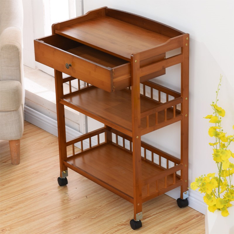 Nanzhu mobile dining car cart hot pot shelf Kitchen boutique beauty salon Hotel tea solid wood three floors