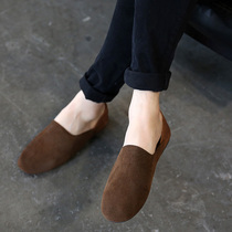 Japanese vintage leather Bean shoes men spring and summer Men trendy shoes breathable driving lazy shoes flat casual leather shoes