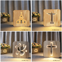 Cross large solid wood night light setting usb plug-in night light wedding gift simple modern solid wood decorative light