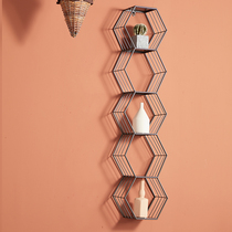 Wall shelf creative lattice rack hanging wall hexagonal background wall non-perforated wall wall decoration modern simple