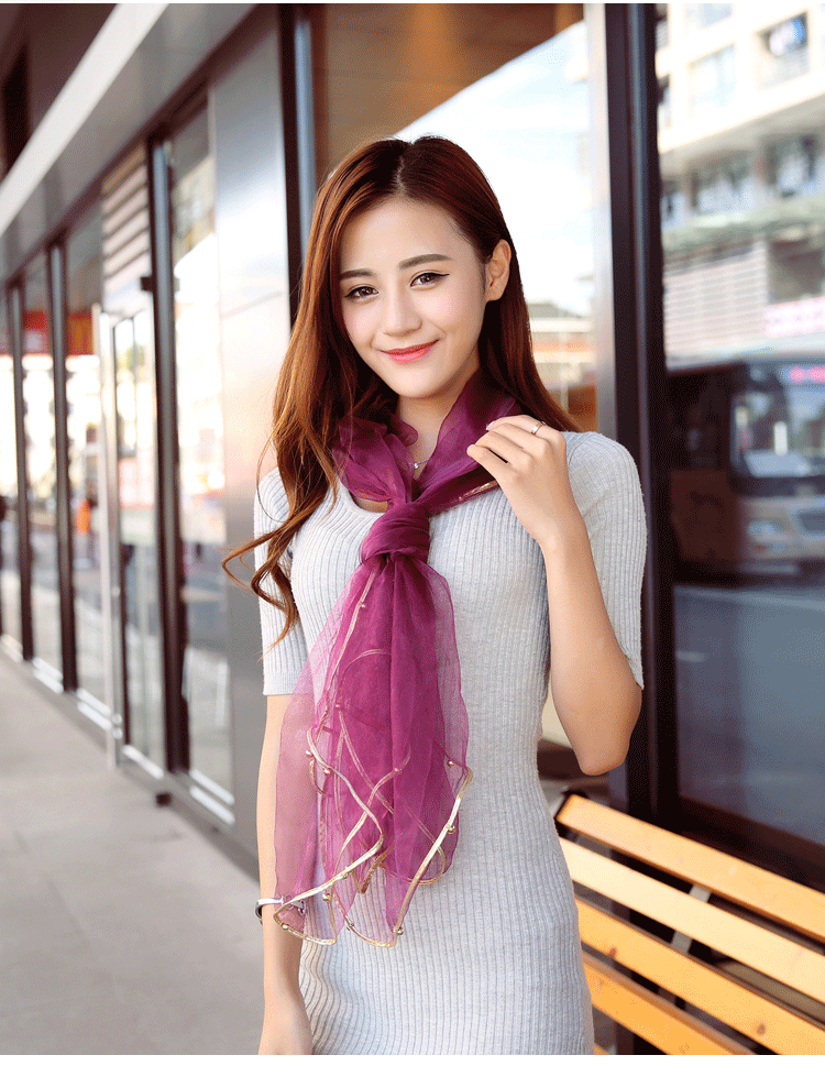 天天特价钉珠欧根纱纯色丝巾女大方巾披肩韩版百搭纱巾装饰围巾