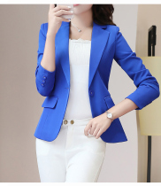 2021 Autumn New slim Korean version of large size small blazer jacket long sleeve short baby blue suit women