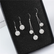 925 Pure Silver Anti-Allergy Shiny Full Drill Ball Earrings Water Drill Ball Flow Suearrings Length of Temperament Ear Ornaments Female