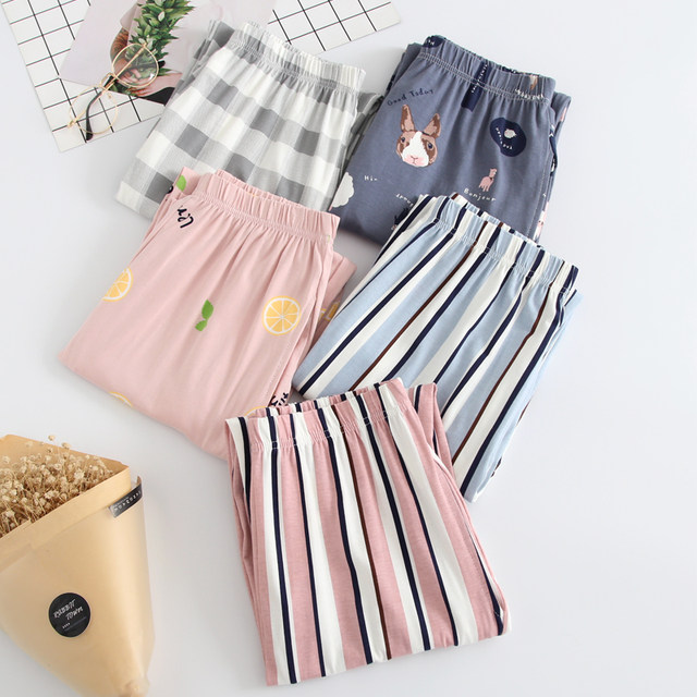 Air-conditioned pajamas women's trousers pure cotton lattice loose summer thin section single-piece modal home size male cotton Air-conditioned pajamas women's trousers pure cotton lattice loose summer thin section single-piece modal home size male cotton