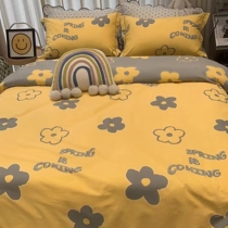 Autumn and winter thickened brushed bed four-piece set pure cotton 100 cotton 60 ins nectar yellow three-piece set quilt cover bed sheet