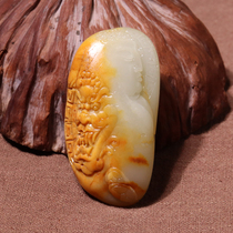 Dialect boutique Master Jiang Xi's studio Xinjiang Huang Qin skin white jade seed material between one thought jade pendant pendant n