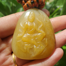 Dialect and Tian Jade boutique old and cooked as rare yellow famous original chicken oil yellow jade Guanyin pendant jade pendant A