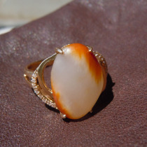 Dialect Hetian Jade value special collectible fine lychee red leather 18k gold jade ring promotion f